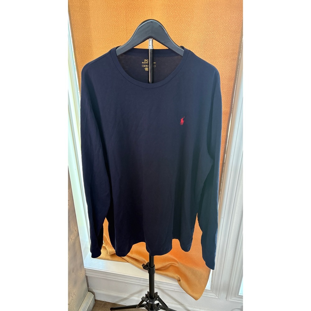 Polo Ralph Lauren Mens XL Long Sleeve T-Shirt Navy Blue Red Pony Logo Cotton Tee